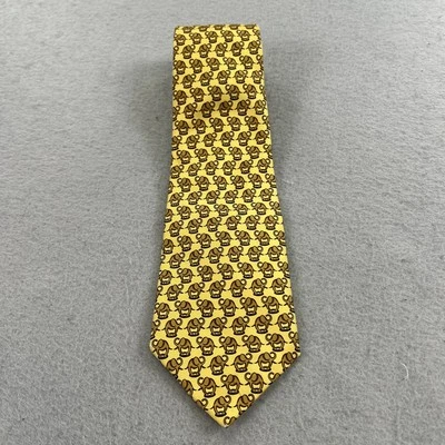 Corbata de seda Burberrys para hombre amarilla marrón con estampado de elefante hecha en Inglaterra Foto 1 de 4