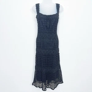 Vtg Crochet Knit Dress Womens Large* Black Beachy Festival Boho Resort Tropical - Picture 1 of 11