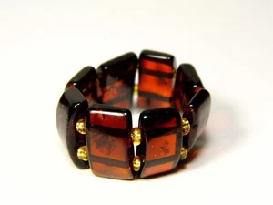 Baltic Amber Ring Size 9 Dark Cherry Cognac Brown Natural Elastic Stretch 5655 - Picture 1 of 8