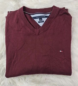 Tommy Hilfiger Sweater Mens 5XLT Maroon V Neck Pima Cotton Pullover - Picture 1 of 8