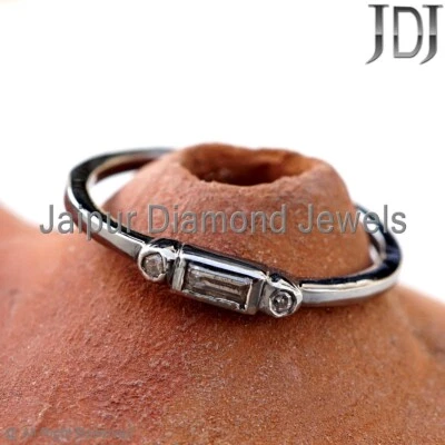 Anillo Delicado Pila Diamante Baguette Natural Plata de Ley 925 Joyería Mini Anillo Foto 1 de 4