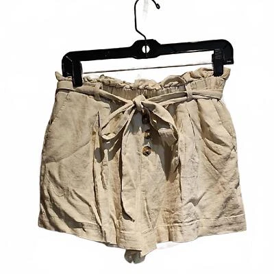 Кремовые шорты с высокой талией и завязывающейся талией - Изображение 1 из 4