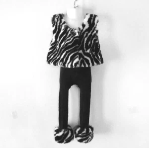 Mudpie Zebra Print Vest and Tights Set Girls 5T Black White Faux Fur 2 Piece - Picture 1 of 7