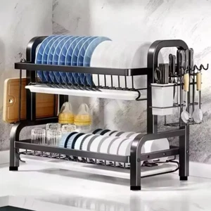 2-Tier Dish Drying Rack – Rust-Proof Drainer with Utensil Holder & Tray - Foto 1 di 6