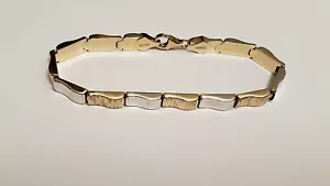 10k Two Tone White And Yellow Gold Bracelet Diamond Cut Finish 6 mm Wide - Picture 1 of 11