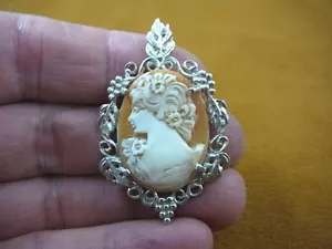 C-1306) Woman with flowers in hair shell CAMEO sterling silver Pendant - Picture 1 of 4