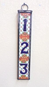 Choice of 6 Styles Vertical 3 # Talavera Address Numbers in a Welded Iron Frame - Picture 1 of 12
