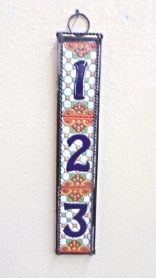 Choice of 6 Styles Vertical 3 # Talavera Address Numbers in a Welded Iron Frame - Image 1 of 4