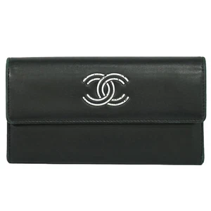 CHANEL CC Leather Long Wallet Black Silver - Picture 1 of 10