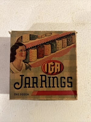 Vintage Circa 1940s IGA Grocery Store Jar Rings NOS Full Unused Mason Glass Jar - Image 1 of 4