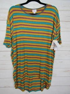 Lularoe Women's Irma Mustered Yellow, Teal & Pink Striped Top Size Small NWT - Picture 1 of 3
