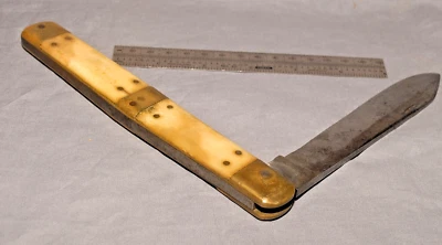 BIG Antique HANDMADE Folding Knife Bone Panel Grips PRICE REDUCED PRICE$$ LOWER - Image 1 of 4