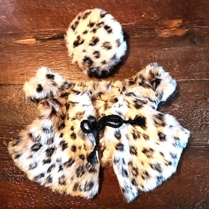 Abrigo y sombrero de piel sintética de lujo para muñeca infantil repollo parche leopardo animal - Imagen 1 de 8