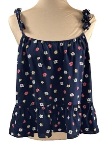 Nueva Camiseta sin Mangas Madewell Seda Volantes Correa Azul Marino Floral Talla 14 - Imagen 1 de 5