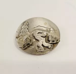 Vtg 3D Winter Ice Skater on Pond Silver Brooch Matching Pair of Skate Earrings - Picture 1 of 4