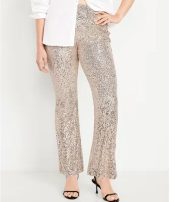 Pantalones acampanados Old Navy XL cintura alta champán lentejuelas doradas nuevos con etiquetas Foto 1 de 4