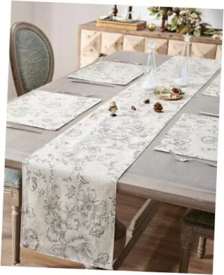  Corredor de mesa de lino floral para mantel de cocina granja con flor gris  Foto 1 de 4