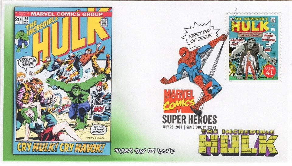 AO-4159L-1, 2007, Marvel Comics Super Heroes, FDC, Add-on Cachet, DCP, The Hulk - Image 1 of 1