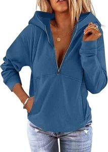 PGANDS Damen Langarm Fleece gefüttert Half Zip Kapuzen Sweatshirts Pullover Gr. XL - Bild 1 von 6