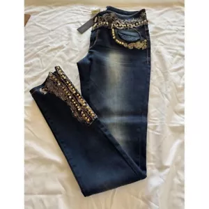 Vintage NWT Skinny Ankle Zip Low Rise Women's Size 4 Embellished Boho Festival - Picture 1 of 12