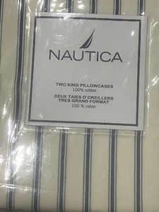 Nautica Tailored Stripe King Pillowcases 230tc Coordinates w/ Havana NIP / NOS - Picture 1 of 3