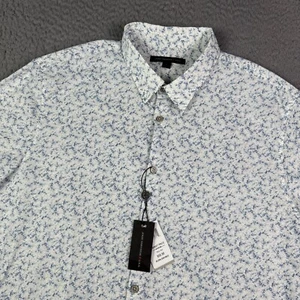 John Varvatos Shirt Mens Large White Blue Floral Button Up Short Sleeve NEW - Picture 1 of 8