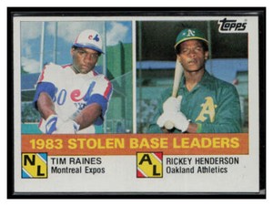 1984 Topps #134 1983 Stolen Base Leaders -Tim Raines / Rickey Henderson