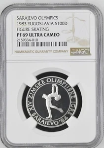 1983 YUGOSLAVIA 100 Dinara, Silver - Figure Skating - NGC PF69 UC - Picture 1 of 2