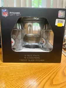 JUEGO DE REGALO JARRA PITTSBURGH STEELERS NUEVO EN CAJA 4 VASOS DE PINTA 15 POSAVASOS Y JARRA - Imagen 1 de 7