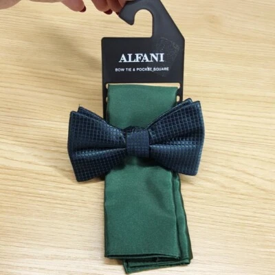 Gravata borboleta masculina ALFANI e bolso quadrado verde sólido texturizado cetim ajustável - Imagem 1 de 3
