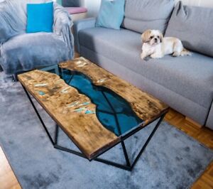 resin coffee table with glowing resin Blue epoxy table top for home & garden Dec