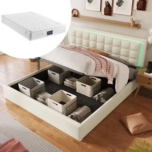 Polsterbett Lattenrost und Stauraum Doppelbett inkl.LED,160x200cm(Mit Matratze) - Bild 1 von 21
