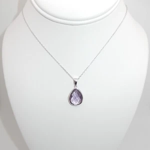 Sterling Silber Halskette/Kissenschliff lila Kristall Anhänger/20" Kette/Neu ohne Etikett - Bild 1 von 5