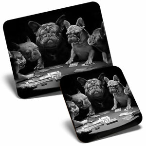 Mouse Mat & Coaster Set - BW - French Bulldogs Playing Cards Dog  #42897