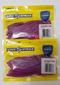 Luck-E-Strike 2 Packs Curl Tail Worm Purple Fire Tail 12ct AT337-06 - Picture 1 of 2