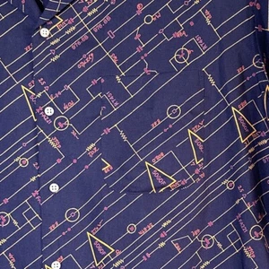 Cacharel Rayon Hemd Herren XL Lila Gelb Linien Zahlen Les Imprimees Neu - Bild 1 von 6