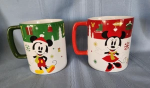 Disney Mickey & Minnie Mouse Christmas Cookies & Milk Large Mugs Set of 2 - Picture 1 of 5