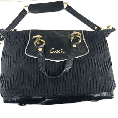 COACH Ashley 2way Handbag Shoulder Bag Satin Patent Leather Black  Charm - Image 1 of 4