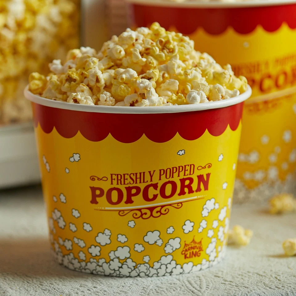 (150-Pack) 85 oz. Round Paper Movie Theatre Concession Popcorn Bucket - Image 1 of 4