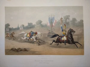 1869 Ecole de Cavalerie Saumur Javaud French Cavalry School Head Race Lithograph - Picture 1 of 9