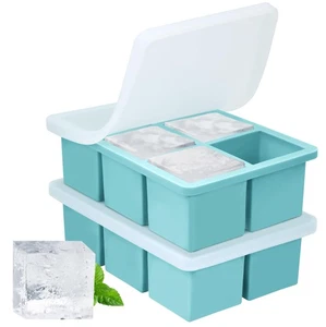 2 Stück Silikon Große Quadratische Eiswürfelschalen Einfaches Lösen Formen mit Deckel - Bild 1 von 7