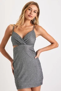 Lulus Forever a Diva Minikleid glänzend silber metallic Lurex Cutout Large neu mit Etikett - Bild 1 von 8