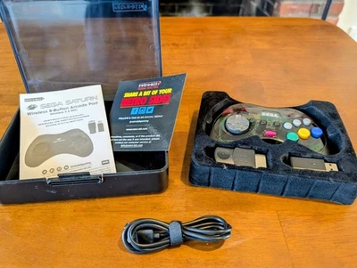Retro-Bit Sega Saturn Pro Controller 2.4GHz Transparent Smoke Gray w/ Case - Image 1 of 4