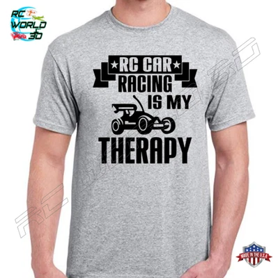 RC RACING THERAPY T 恤正面设计 100% 棉黑色/灰色 T 恤 Preshrink — 第 1/4 张图片