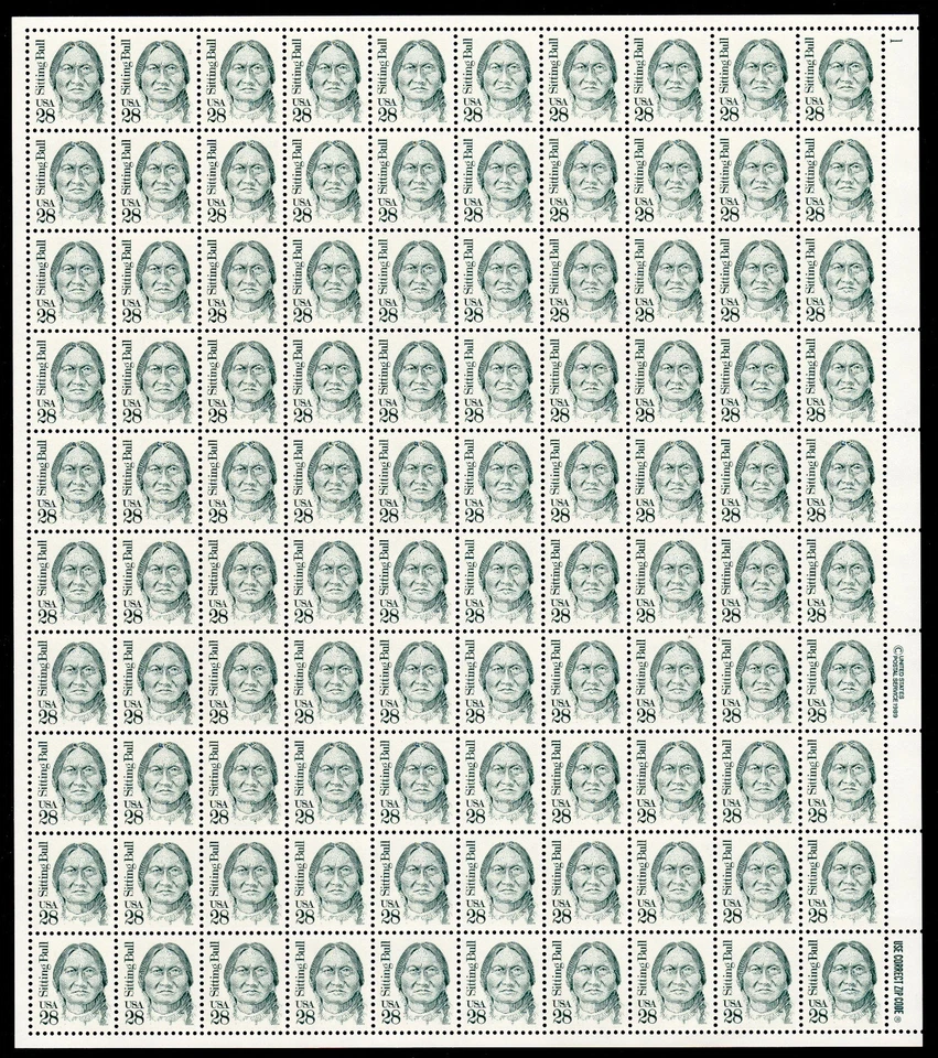 Scott #2183 Sitting Bull Sheet of 100 Stamps - MNH UR - Image 1 of 1
