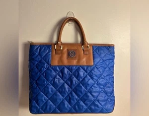 Tory Burch Blue Bobby Tote w/ Leather Trim ( No long Strap) - Picture 1 of 14