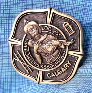 Calgary Local 255 Firefighters Assoc Belt Buckle Hook & Ladder Vtg MTM .GMP482 - Picture 1 of 10