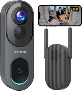 BOTSLAB 5MP Wireless Video Doorbell Camera,180° Head-to-Toe R811, Dark Grey  - Picture 1 of 8