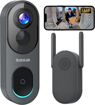 BOTSLAB 5MP Wireless Video Doorbell Camera,180° Head-to-Toe R811, Dark Grey  - Image 1 of 4