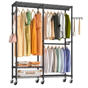 Rolling Clothes Rack, Heavy Duty Garment Rack for Hanging Clothes, Wire Adjus... - Picture 1 of 8